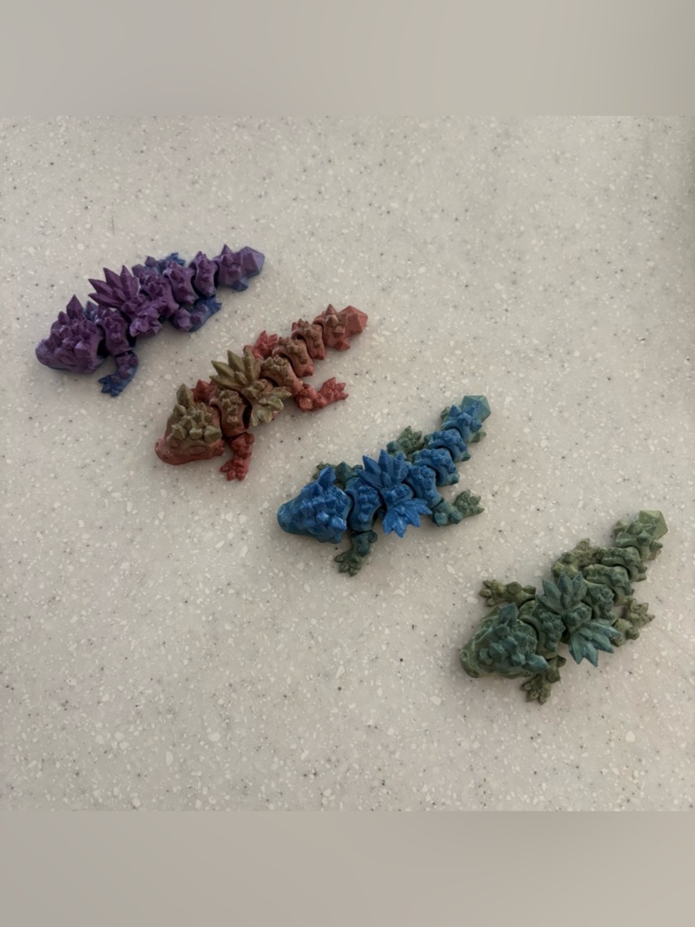 Tiny Articulated Dragon Lot Of 4 3D Printed Flexible Fidget Toy Jeweled Colors